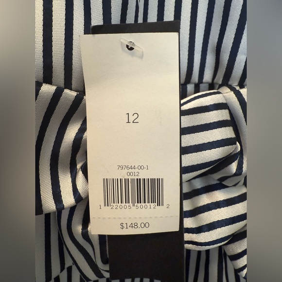 NWT‎ Banana Republic Navy and Silver Striped Bow Shift Dress - Size 12 - Picture 10 of 11